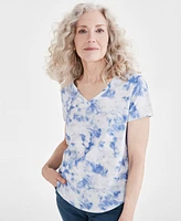 Style & Co Women's Tie-Dye V-Neck T-Shirt, Created for Macy's