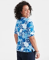 Style & Co Petite Gigi Multi Boat Neck Elbow-Sleeve Top, Created for Macy's