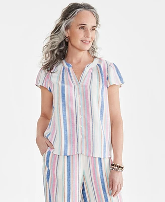 Style & Co Women's Stripe Flutter-Sleeve Top, Created for Macy's