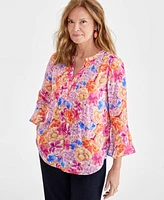 Style & Co Women's Printed Pintuck Ruffle Sleeve Top, Created for Macy's