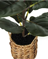 Monarch Specialties 28" Indoor Artificial Floor Fiddle Tree with Decorative Beige Woven Basket