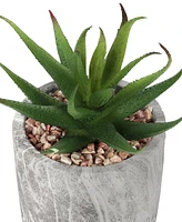 Monarch Specialties 6" Indoor Artificial Succulent Plants with Decorative Grey Cement Pots, Set Of 2