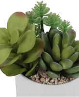 Monarch Specialties 7" Indoor Artificial Succulent Plants with Decorative White Ceramic Pots, Set Of 2