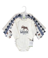 Hudson Baby Baby Boys Hudson Cotton Long-Sleeve Bodysuits 5pk, Moose Bear, 0-3 Months