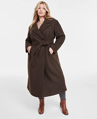 Dkny Plus Notched-Collar Double-Breasted Wrap Coat