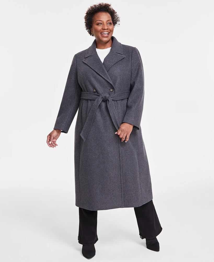 Dkny Plus Size Notched-Collar Double-Breasted Wrap Coat