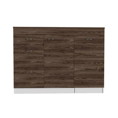 Simplie Fun Laurel 3-Drawer L-Shaped Convertible Kitchen Island White And Dark Walnut