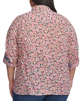 Tommy Hilfiger Plus Floral Roll-Tab Button-Up Shirt