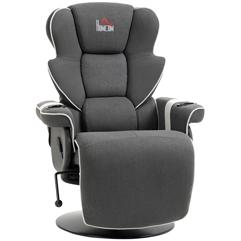 Simplie Fun Manual Recliner, Swivel Lounge Armchair With Footrest And Two Cup Holders For Living Room, Black