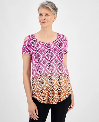 Jm Collection Women's Ombre Cold-Shoulder Short-Sleeve Top, Created for Macy's