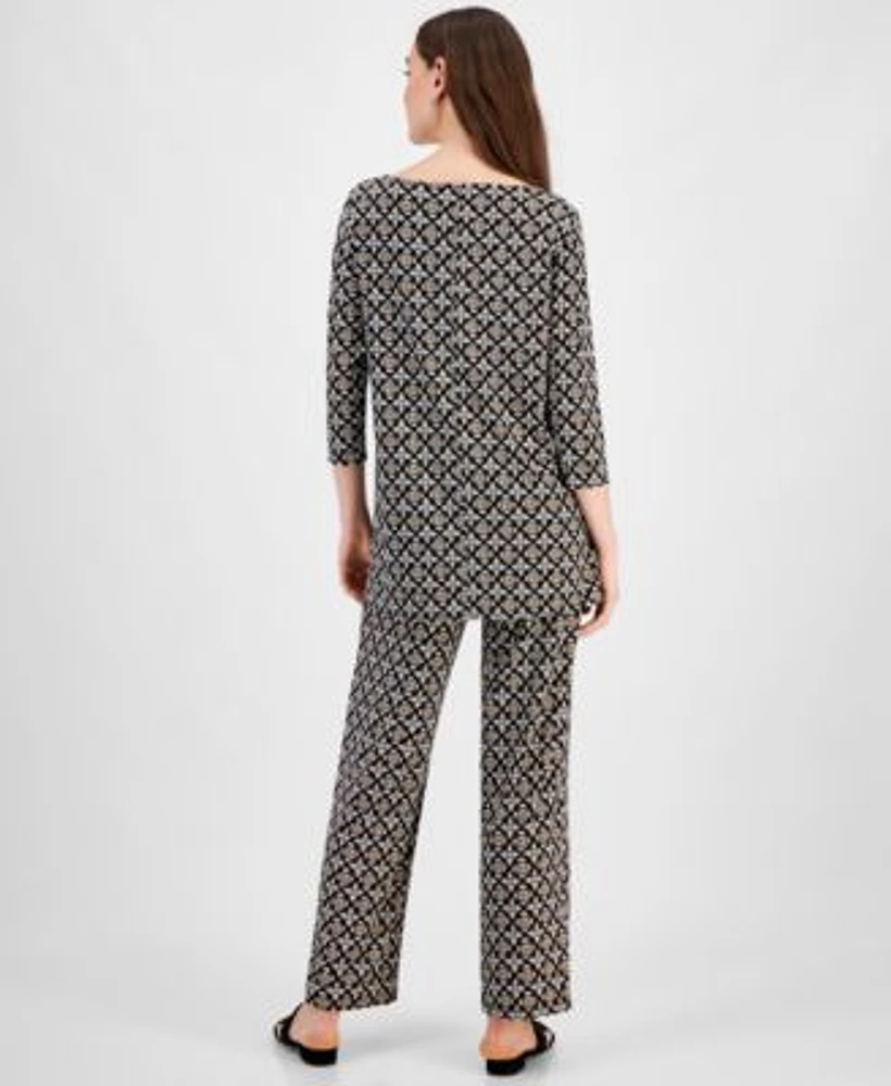 Jm Collection Womens Printed 3 4 Sleeve Top Pants Created For Macys