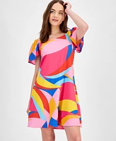 Robbie Bee Women's Printed Flutter-Sleeve A-Line Dress