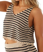 O'Neill Juniors' Kelsey Striped Cotton Crochet Cover-Up Tank Top