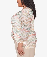 Alfred Dunner Plus Tuscan Sunset Textured Chevron Top with Twisted Detail