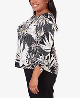 Alfred Dunner Plus Opposites Attract Printed Leaves Top with Necklace