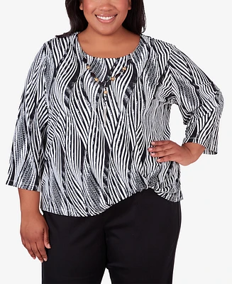 Alfred Dunner Plus Opposites Attract Swirl Top with Necklace