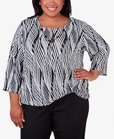 Alfred Dunner Plus Opposites Attract Swirl Top with Necklace