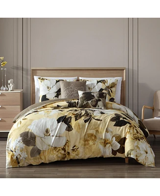Bebejan Yellow Magnolia Bedding 100% Cotton 5 Piece Reversible Queen Comforter Set
