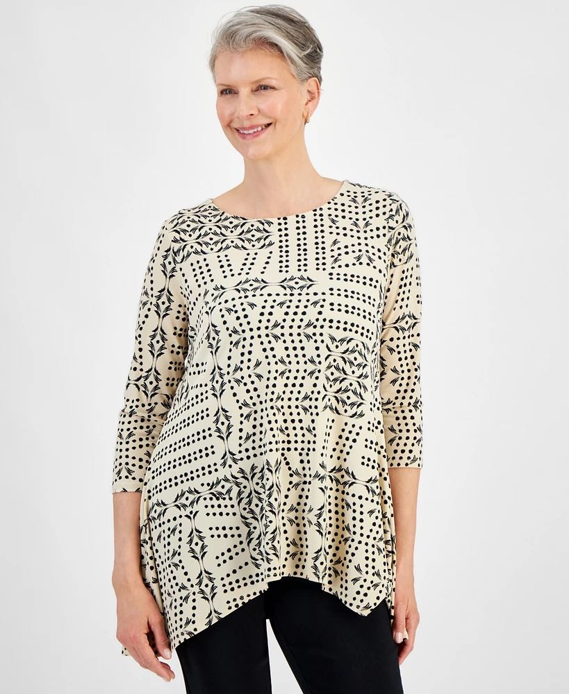 Jm Collection Women's 3/4 Sleeve Printed Jacquard Top, Created for Macy's