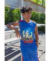 Sega Boys Sonic the Hedgehog 3 Piece Outfit Set: T-Shirt Tank Top Shorts Blue