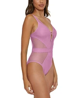 Becca Women's Network Plunge-Neck One-Piece Swimsuit