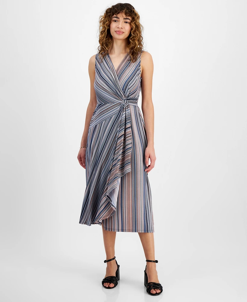 Robbie Bee Petite Striped A-Line Midi Dress