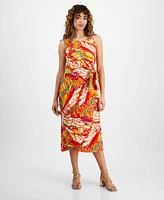 Robbie Bee Petite Printed A-Line Faux-Wrap Dress