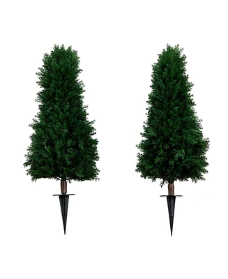 Nearly Natural 3ft. Uv Resistant Artificial Cedar Plant with Integrated Ground Stake Indoor/Outdoor - Set of 2