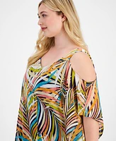 Robbie Bee Plus Cold-Shoulder Chiffon A-Line Dress