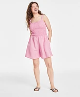 On 34th Women's Linen Smocked Sleeveless Romper, Created for Macy's