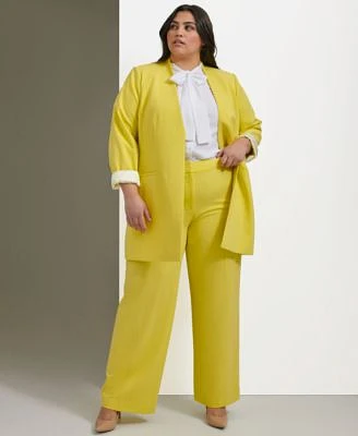 Calvin Klein Plus Size Lux Open Front Jacket Tie Neck Flutter Sleeve Top Lux Highline Tab Waist Pants