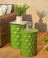 Glitzhome Set of 2 Honeycomb Green Metal Garden Stool or Planter Stand