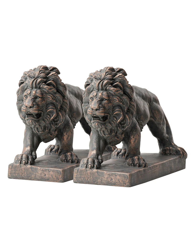 Glitzhome Set of 2 Bronze Walking Lion Garden Statue