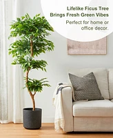 Glitzhome 5ft. Creative Shaped Faux Ficus Tree in Pot