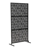 Glitzhome Black Geometric Pattern Privacy Panel Room Divider with Riser Feet