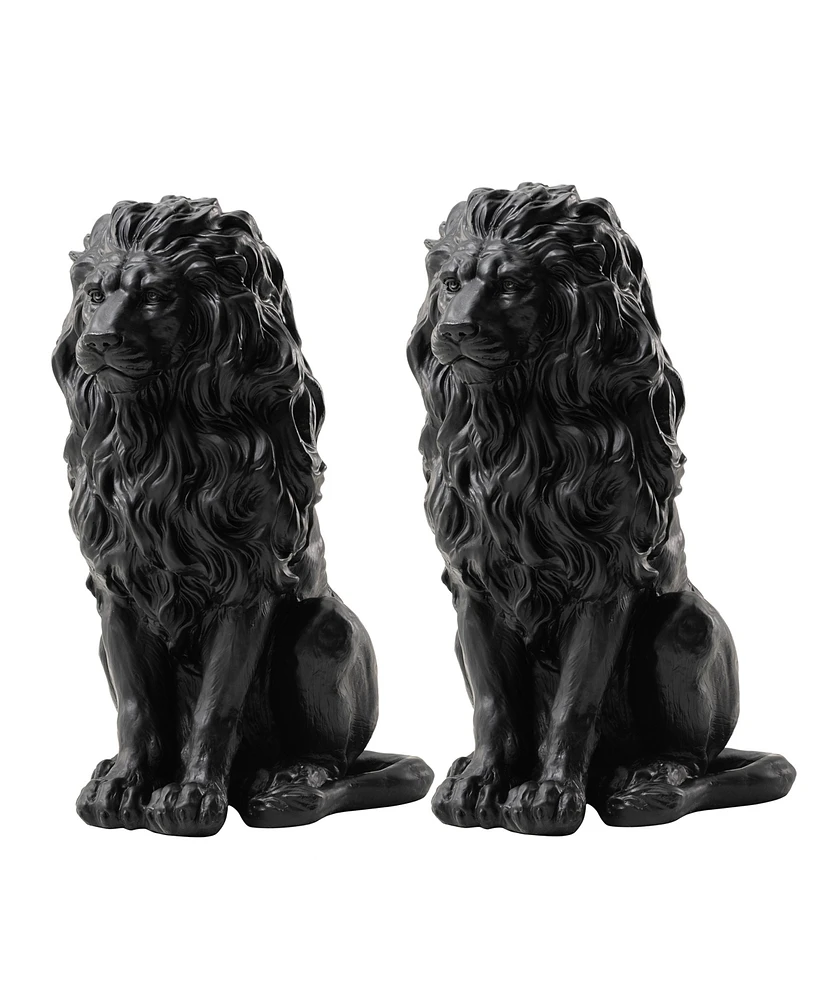 Glitzhome Set of 2 Black Sitting Lion Garden Statue