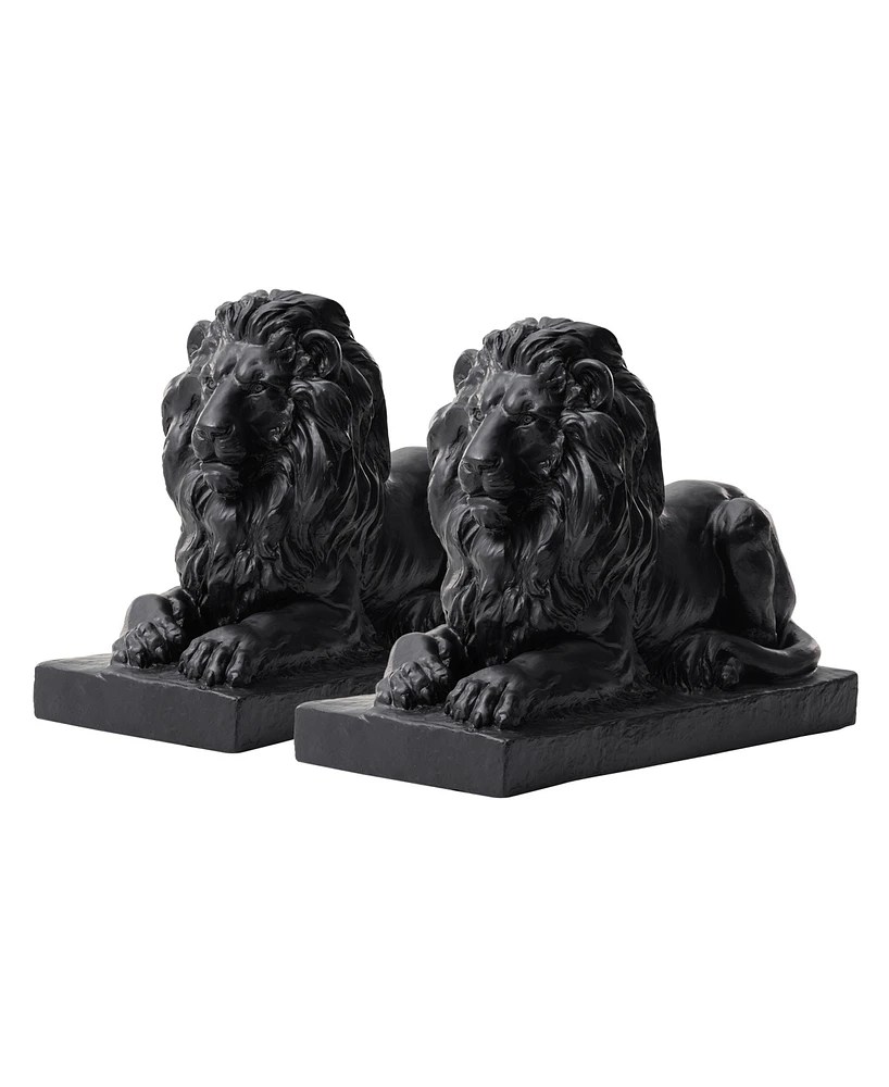 Glitzhome Set of 2 Black Lying Lion Garden Statue