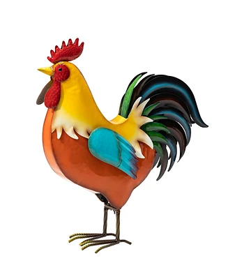 Glitzhome Metal Vibrant Standing Rooster Garden Statue