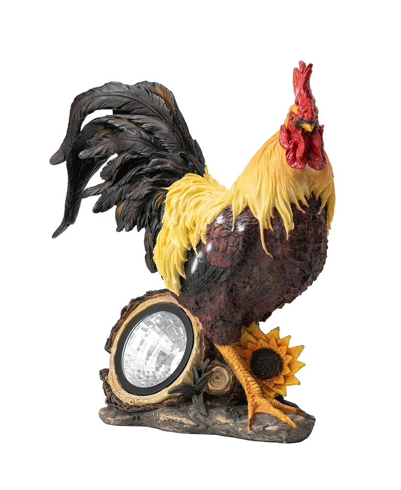 Glitzhome Resin Solar Powered Vibrant Rooster Garden Statue