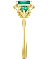 Emerald (7/8 ct. t.w.) & Lab-Grown White Sapphire (1/6 ct. t.w.) Three Stone Halo Ring in 14k Gold-Plated Sterling Silver