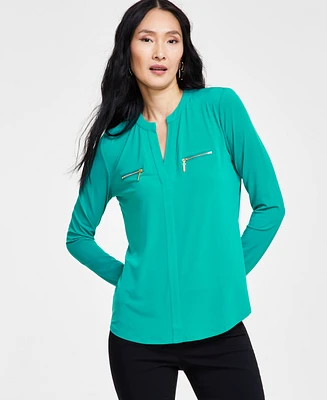 I.n.c. International Concepts Women's Zip-Pocket Blouse, Created for Macy's