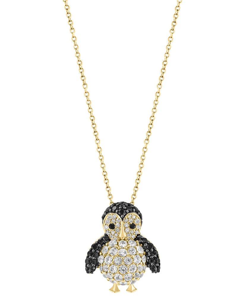 Effy White Sapphire (3/4 ct. t.w.), Black Spinel (1/2 ct. t.w.) & Diamond (1/8 ct. t.w.) Penguin 18" Pendant Necklace in 14k Gold