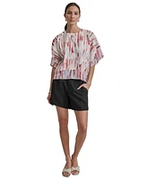 Dkny Women's Printed Mixed-Media Dolman-Sleeve Top