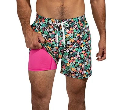 Chubbies Men's The Bloomerangs Quick-Dry 5-1/2" Swim Trunks with Boxer-Brief Liner - Black