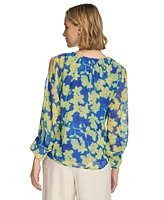 Calvin Klein Women's Floral-Print Gathered Cold-Shoulder Blouse