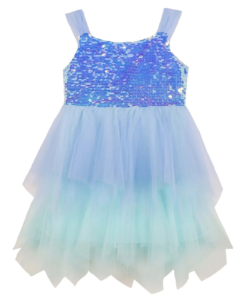 Pink Violet Little Girls Sleeveless Ombre Sequin Fairy Hem Dress