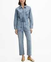 Mango Women's Zipper Denim Jumpsuit