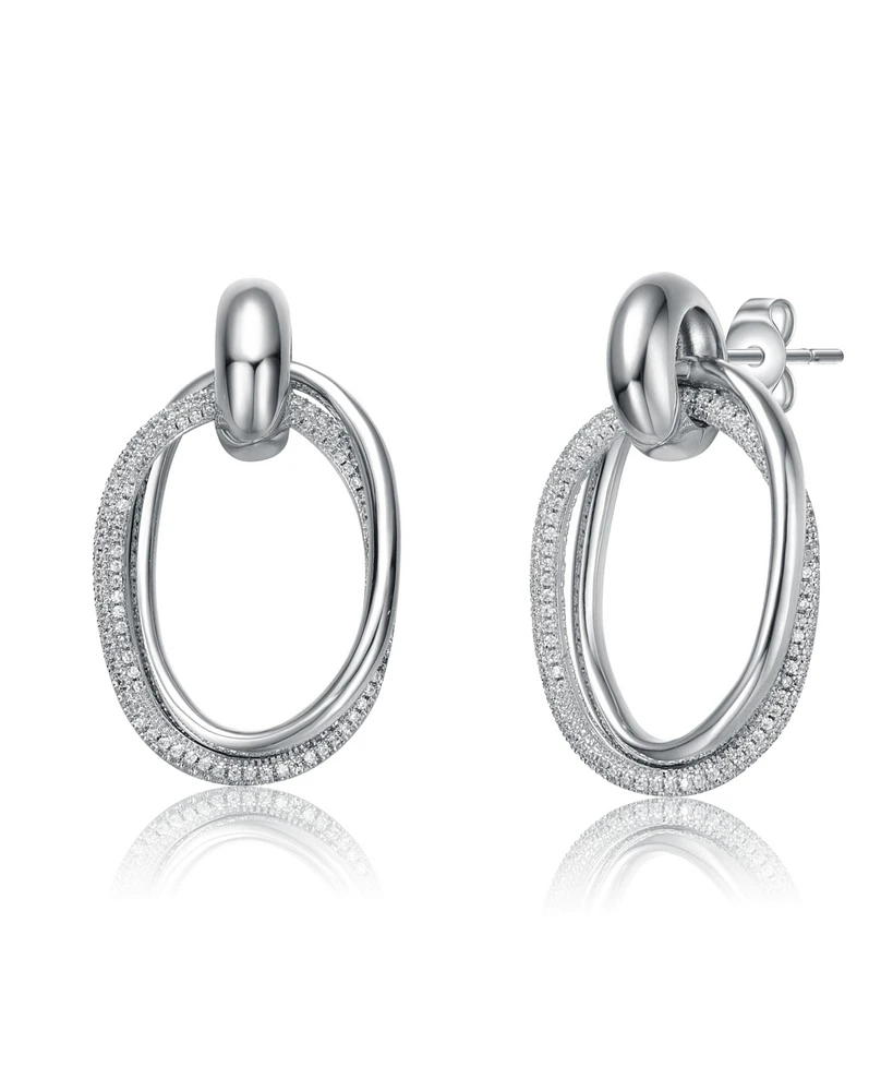 Genevive Sterling Silver Cubic Zirconia with Hoop Drop Earrings