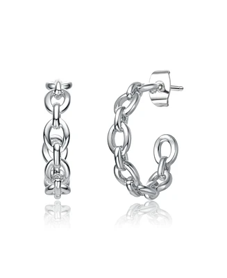 Genevive Sterling Silver Modern Chain Link C-Hoop Earrings