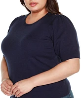 Belldini Plus Size Rivet Detail Puff Sleeve Sweater